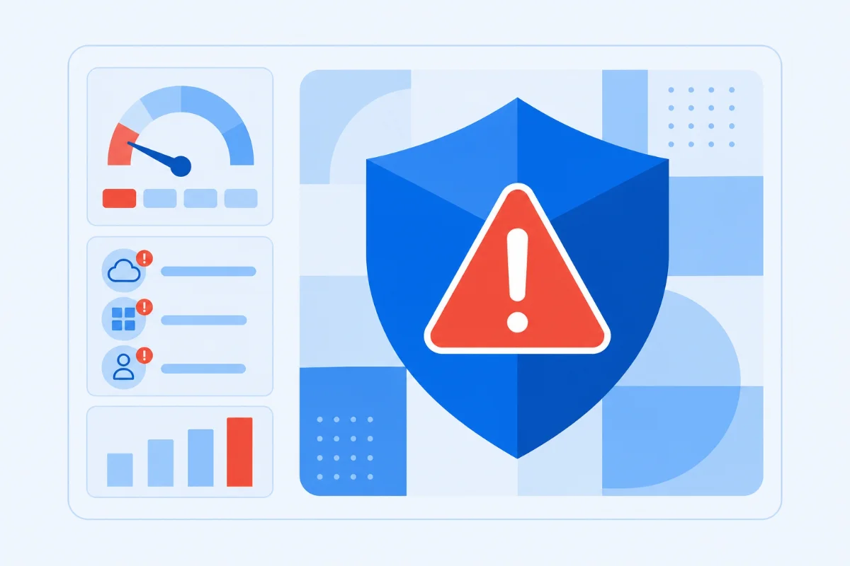 hield icon with warning symbol representing the risk that most shadow SaaS apps lack basic security controls like SSO or MFA